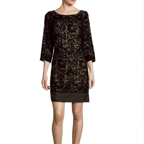 Laundry By Shelli Segal Womens Velvet 3/4 Sleeves Cocktail Dress Black 12